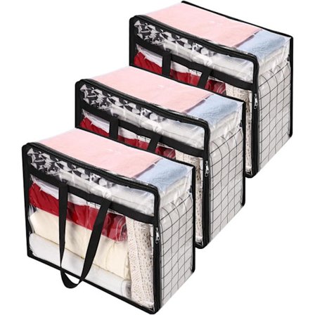 Sæt med 3 gennemsigtige 40L opbevaringsposer, PVC tøjopbevaringsposer, dyneopbevaringsposer, med lynlåse og håndtag, tøjopbevaringsbetræk, til 