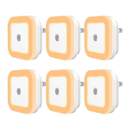 6-paks plug-in LED nattlys med skumring-til-daggry-sensor for trapper Yellow