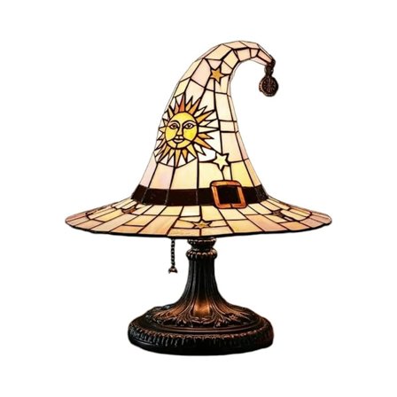 QQ-Heksehatlamper - Håndlavede gotiske troldmandshattelamper i farvet glas til dekoration, lampe med selvlysende figur til soveværelse Hvid