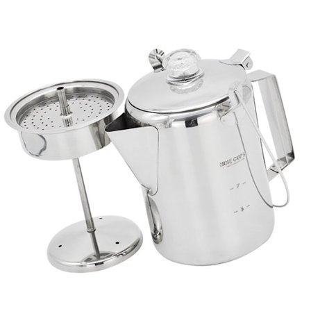 9 kupin ruostumattomasta teräksestä valmistettu perkolaattorikahvipannu ulkokäyttöön, retkeilyyn