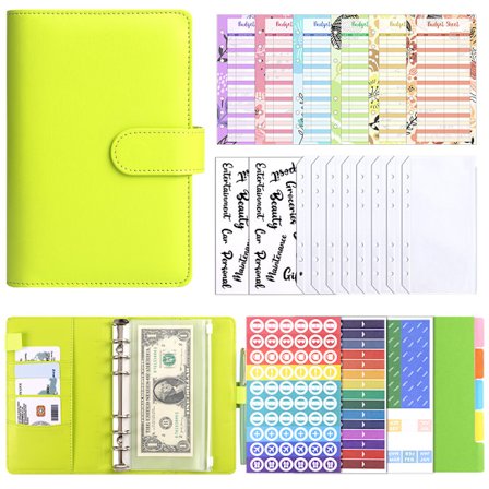 A6-kokoinen Pu-nahkainen Budget-vihko, suunnittelija, järjestäjä, omenanvihreä, 27 osaa