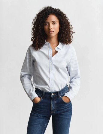 GANT Reg Classic Poplin Striped Shirt - Blue - 42