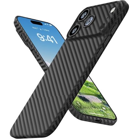 Ultratankt etui til iPhone 17 Pro 0,3 mm, [Ingen-etui-fornemmelse] Kulfiber Mønster Matter Kompatibel med iPhone 17 Pro Slim Cover med minimalistisk 