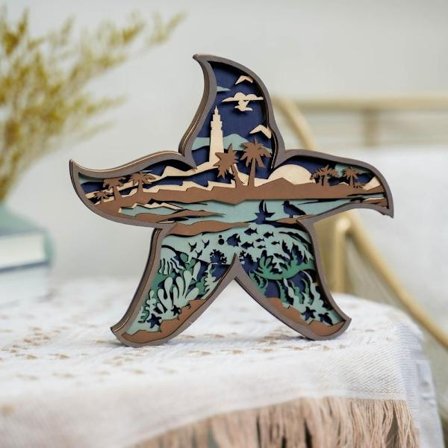 3D tredyr utskjæring sjøstjerner utskårne utsmykninger i tre