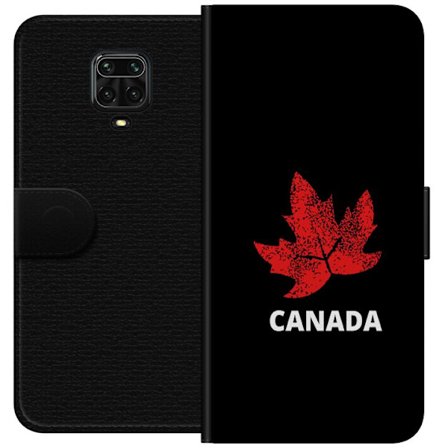 Kompatibelt Lommeboketui til Xiaomi Xiaomi Redmi Note 9 Pro Grafisk lønnebladsymbol i rødt mot svart bakgrunn med tydelig kanadisk referanse og mini