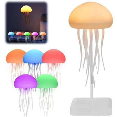 (Valkoinen) Meduusan muotoinen lamppu, himmeä yövalo tanssivilla meduusoilla, yövalo Ocal-ohjauksella, tanssivat lonkerot ja väri