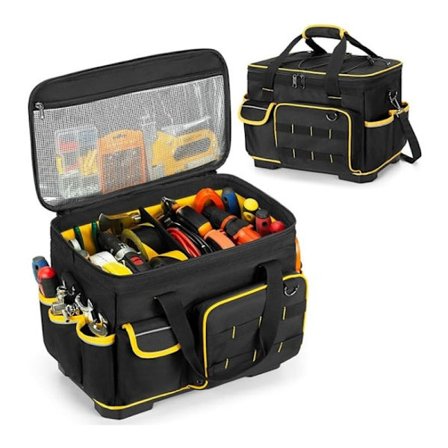 Verktygsväska i Oxford-tyg, 16 tum - Kraftig verktygsväska med stor kapacitet och flera fickor för elektriker, rörmokare