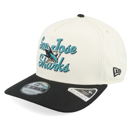 New Era - NHL White adjustable Czapka Z Daszkiem - San Jose Sharks 9FIFTY Chainstitch Chrome White/Black A-Frame Adjustable @ Hatstore