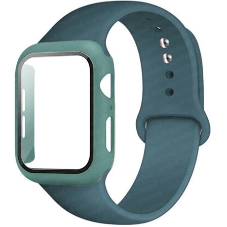 Etui + Rem for Apple Watch Band 44mm 40mm 38mm 42mm Silikonarmbånd med PC-skjermbeskytterdeksel iWatch 3 4 5 6 SE