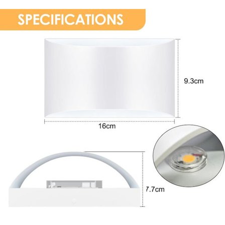 Moderne LED vegglampe, varmhvit 3000K, opp- og nedadgående belysning 7W, innendørs, 1-pakning