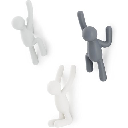 Buddy vægkrog - Dekorativ vægmonteret knagerække, sæt med 3, assorterede grå