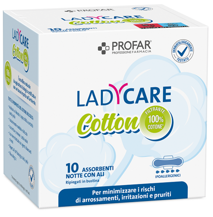Ladycare Assorbenti Cotton Ipoallergenici Notte con Ali 10 Pezzi