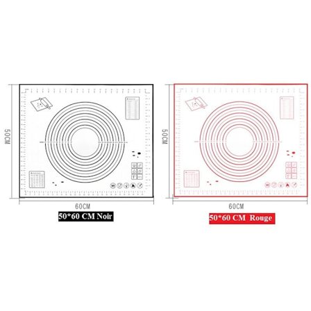 Non-stick silikonbakningsmatta degmattor med mått 2 st för 60 x 50 cm (röd + svart)