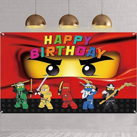Ninja bursdagsfestutstyr Ninja-tema bakgrunnsdekorasjoner Barn Happy Birthday Banner Bursdagsfestdekorasjoner Gutter Ninja Warrior Bursdagsfest