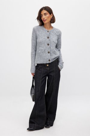 Holly Lim x NA-KD Embroidery Detail Cardigan - Cardigans - Grå - S (EU 34-36)