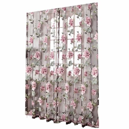 100 * 200CM Elegante Netgardiner Blomstret Tyl Voile Dør Vindue Gardin Draperi Panel Gardiner
