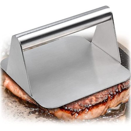 Kjøttpresse, rustfritt stål, hakkede biffer, grillpresse, hamburgerpresse med håndtak