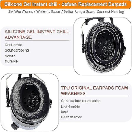 Erstatningsøreputer i gel kompatible med 3M Peltor Tactical 100/300/500 hodetelefoner Fengshuo