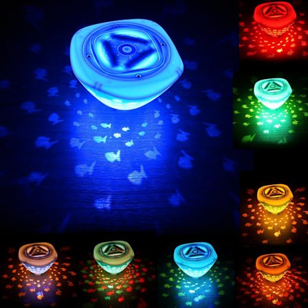 Flytende bassenglys, LED-fiskprojektorlys, batteri flerfarget lampe morsomt basseng