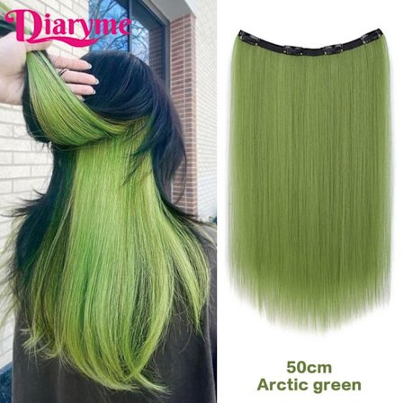 4 clips Långt rakt syntetiskt klipp i hårförlängningar Highlight Färgat hårbit Klipp-på hår Peruk Hårstycken hängande öronfärgning