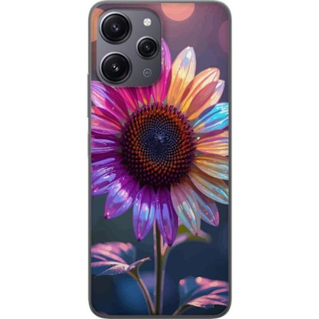 Kompatibelt Mobildeksel til Xiaomi Redmi 12 Irideserende blomst med glitrende kronblad i rosa lilla og gull mot myk bokeh bakgrunn