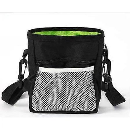 Godtepose for hundeturer med poseholder for hundeposer, klikker for kjæledyrstrening og justerbart belte (Svart)