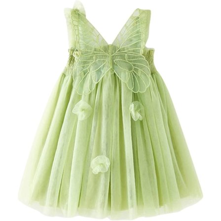 Ermeløs kjole med sommerfuglvinger for små jenter, alv tyllkjole, dansefestkjoler for barn, prinsessekjoler_Billige gaver 120cm Grønn