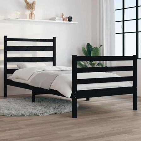 Vidaxl Sängram Massiv Furu 100x200 Cm Svart Svart