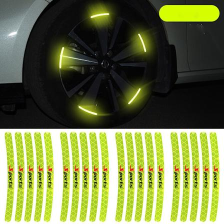 Neon grön - set med 20 reflekterande klistermärken för innerhjul på bilar, cyklar och motorcyklar