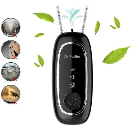 Bärbar luftrenare, personligt halsband luftfräschare, mini bärbar luftfräschare jonisator/120 miljoner negativa joner/lågt ljud för vuxna barn (svart)