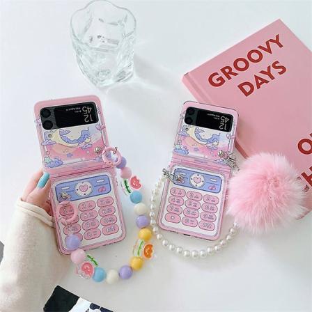 Färgat retro case som är kompatibelt med Samsung Galaxy Z Flip 3 med kedjor