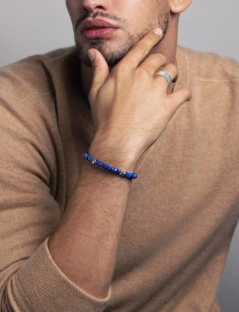 Nialaya Men's Hexagon Beaded Bracelet With Blue Lapis And Silver - Blue - L