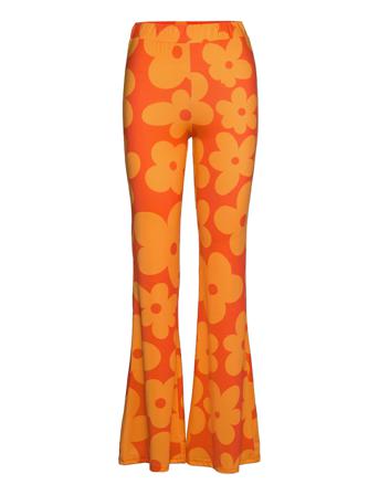 Trousers - Flower Print Utsvängda Byxor Orange Barbara Kristoffersen By Rosemunde