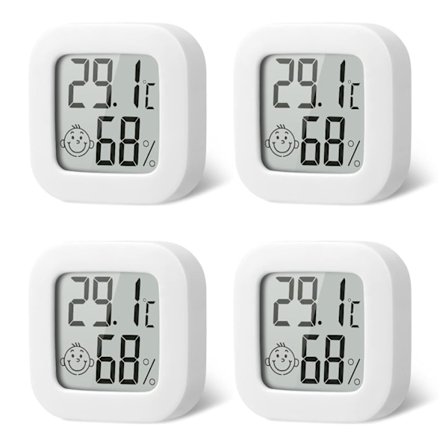Mini innendørs LCD-termometer og hygrometer, trådløs temperatur- og fuktighetsmåler, egnet for kontorer og andre steder (4-pakning - hvit)