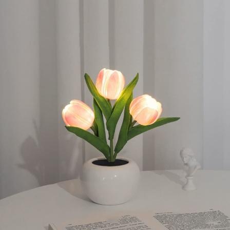 LED Simulert Tulipan Nattelys, Kunstig Blomst Bordlampe Ornamenter til Bursdag Ferie Fest Bryllup Romdekorasjon Rosa
