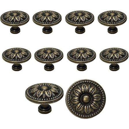10 st Vintage skåpdörr lådknoppar 35 mm blomdesign mässing köksskåp handtag, för byrå och möbelskåp, antik brons