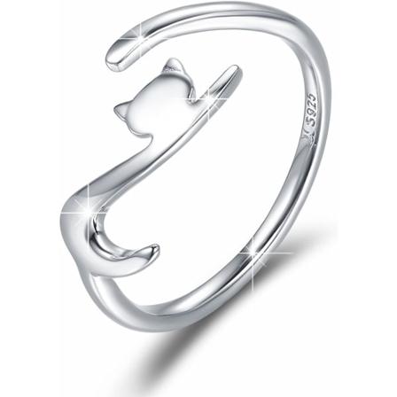 Slem liten katt 925 Sterling Sølv Åpne ringer Justerbar størrelse Enkel stil for kvinner jenter Morsdag Valentinsdag Bursdagsgaver til henne