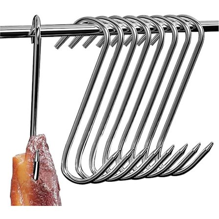 12 stk. slagterkroge, s-kroge, rustfrit stål rygekrog, 15 cm, kød kroge, fiskekroge, s-formede kroge