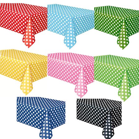 Sett med 8 farger rektangulær PVC voksduk 137*183cm prikkete
