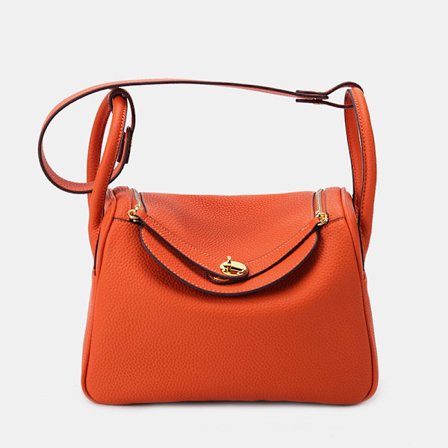 Lindy veske ku skinn ny mini puteveske messengerveske dame pendler ekte lær skulderveske - Oransje stor gullknapp 26cm