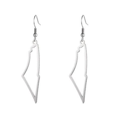 Palestiinan kartta roikkuvat korvakorut hopeanvärisenä naisille, maantieteellinen kartta, ruostumattomasta teräksestä valmistetut roikkuvat korvakorut