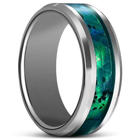 Terra | Anillo de Nácar y Carburo de Tungsteno Plateado de 8 mm para hombres - Anillos de acero
