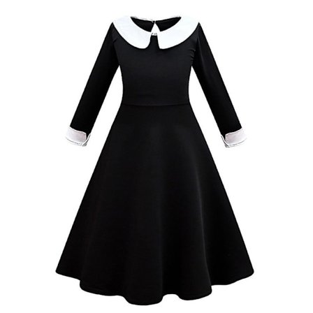 4-10 år 2023 Familjen Addams Onsdagsklänning Flickor Cosplay Festklänning Presenter