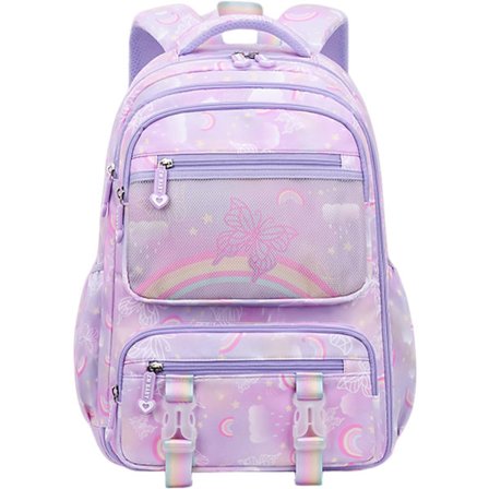 Fargerike skolesekker for jenter, skolesekker for tenåringer, sommerfugl og regnbue rosa