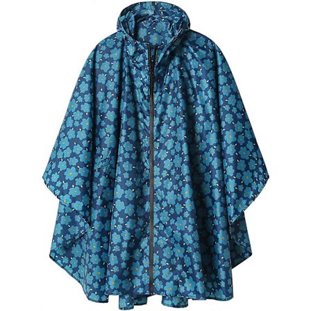 Regnponcho Jakke Frakke med Hætte til Voksne med Lommer, L (mørkeblå blomstret)