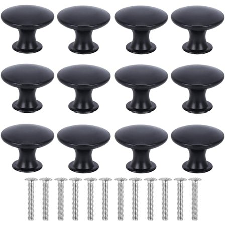 Sett med 12 runde dørknotter Moderne sorte skap knott dør skuff