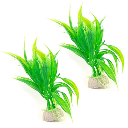 2-pack Akvarieväxt / inredning akvarium - Buskiga Blad Grön