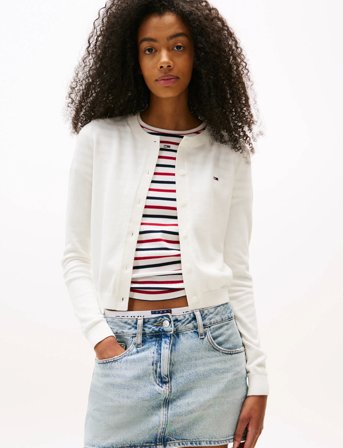 Tommy Jeans Tjw Essential Crew Neck Cardigan - White - L