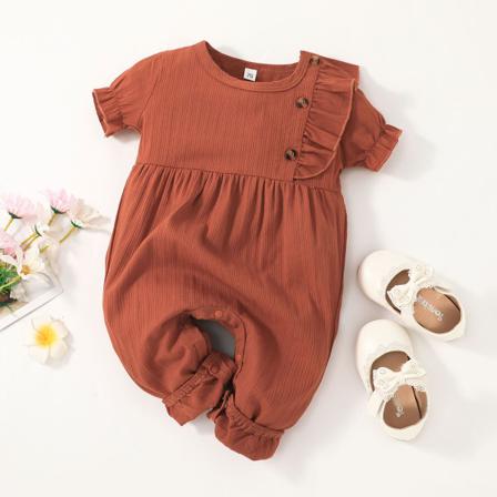 Spädbarn Baby Girls Casual Romper Enfärgad Rund Hals Kort Sl