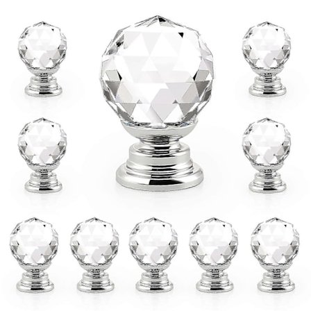 10 X 20mm Rund Glass Kjøkkenskap Knotter Klar Diamant Møbler Skuff Håndtak Krystall Skap Trekk Med Skruer